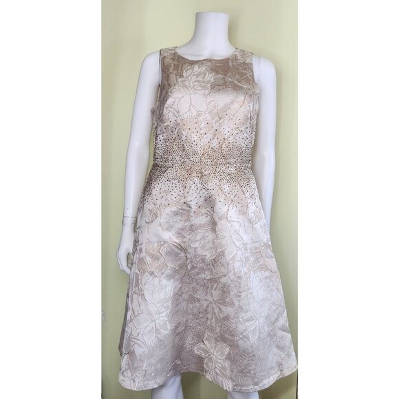 Calvin Klein Embellished Fit & Flare Dress Size 6 Champagne Party Luxe Wedding - Picture 2 of 10